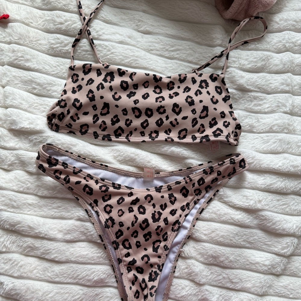 ROMWE Pink Leopard Print Bikini Set